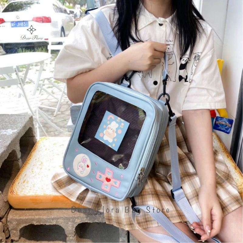 女性用ロリータバックパック,y2kかわいいクリア,カワイイショルダーバッグ,DIYディスプレイ,透明ポケット,和風人形,トートバッグ
