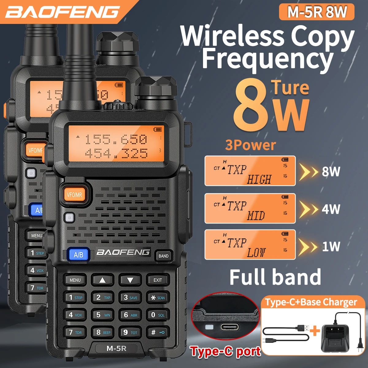 2x Baofeng M-5R Walkie Talkie Hochleistungs-Funk kopie frequenz bin Langstrecken-Typ-C-Funkkommutator-Amateurfunk