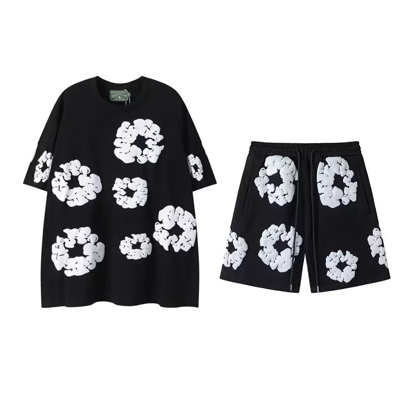 DENIM TEARS Лидер продаж, европейский и американский модный комплект в стиле хип-хоп из хлопка с цветочным принтом и короткими рукавами, свободная спортивная одежда High Street