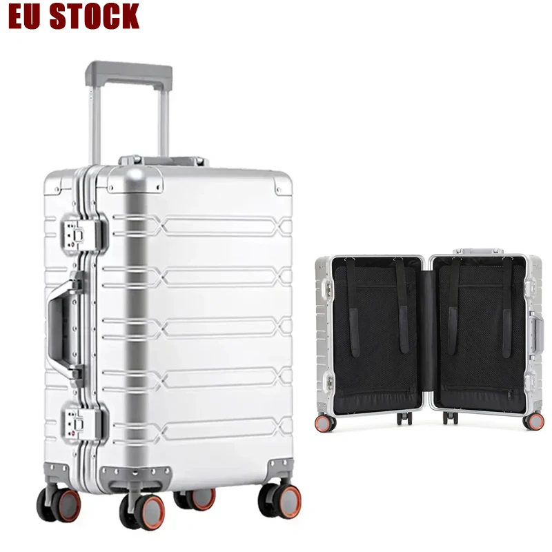 EU-LAGER Ganzaluminium-Reisekoffer, hochwertiges Business-Rollgepäck auf Rädern, Trolley, 20-Zoll-Handgepäck, Kabinenkoffer