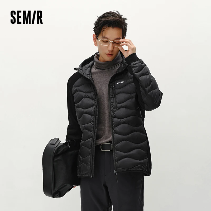 Semir jaqueta masculina leve com capuz outerwear repelente de água calor-gerenciamento antibacteriano 2025 inverno novo bloco de cores
