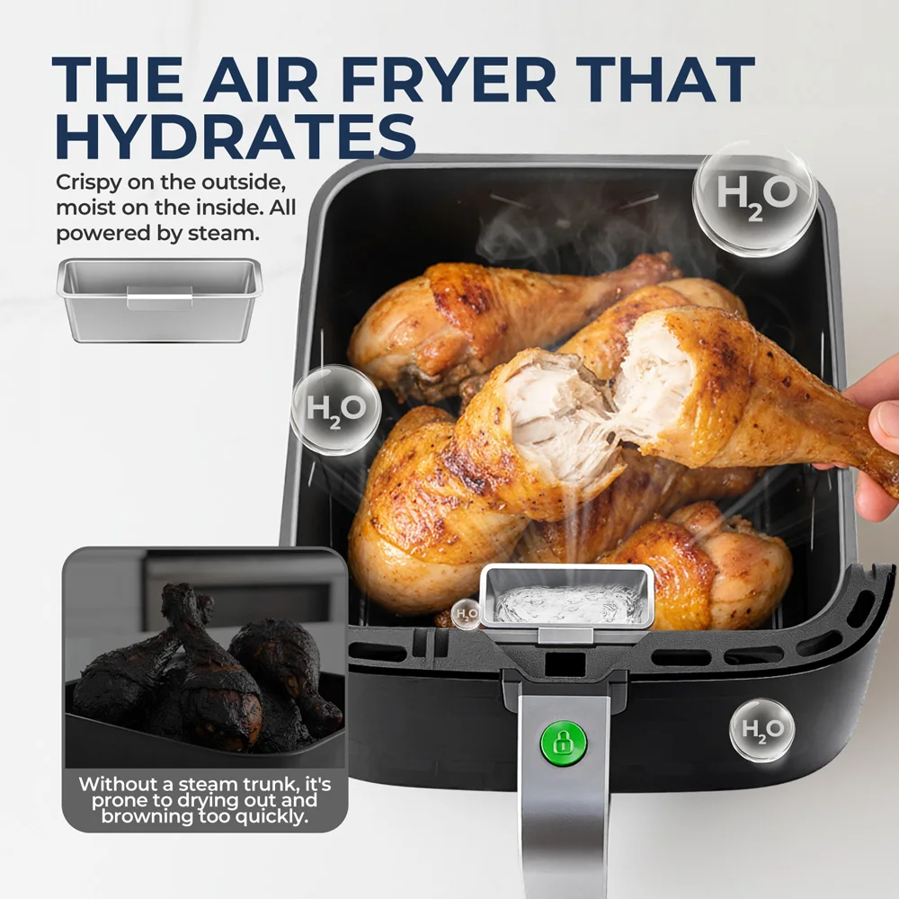 Friteuse à air 5L, four à friteuse électrique sans huile avec commande tactile, panier antiadhésif et fenêtre visible, taille familiale