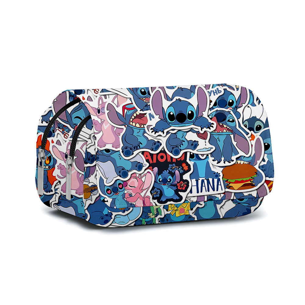 BANDAI Stitch Vollständig bedruckte Stifttasche mit Klappe, Schreibwarenbox, Cartoon-Bleistiftetui mit großer Kapazität, niedliche Anime-Taschen, Schüler-Schultasche