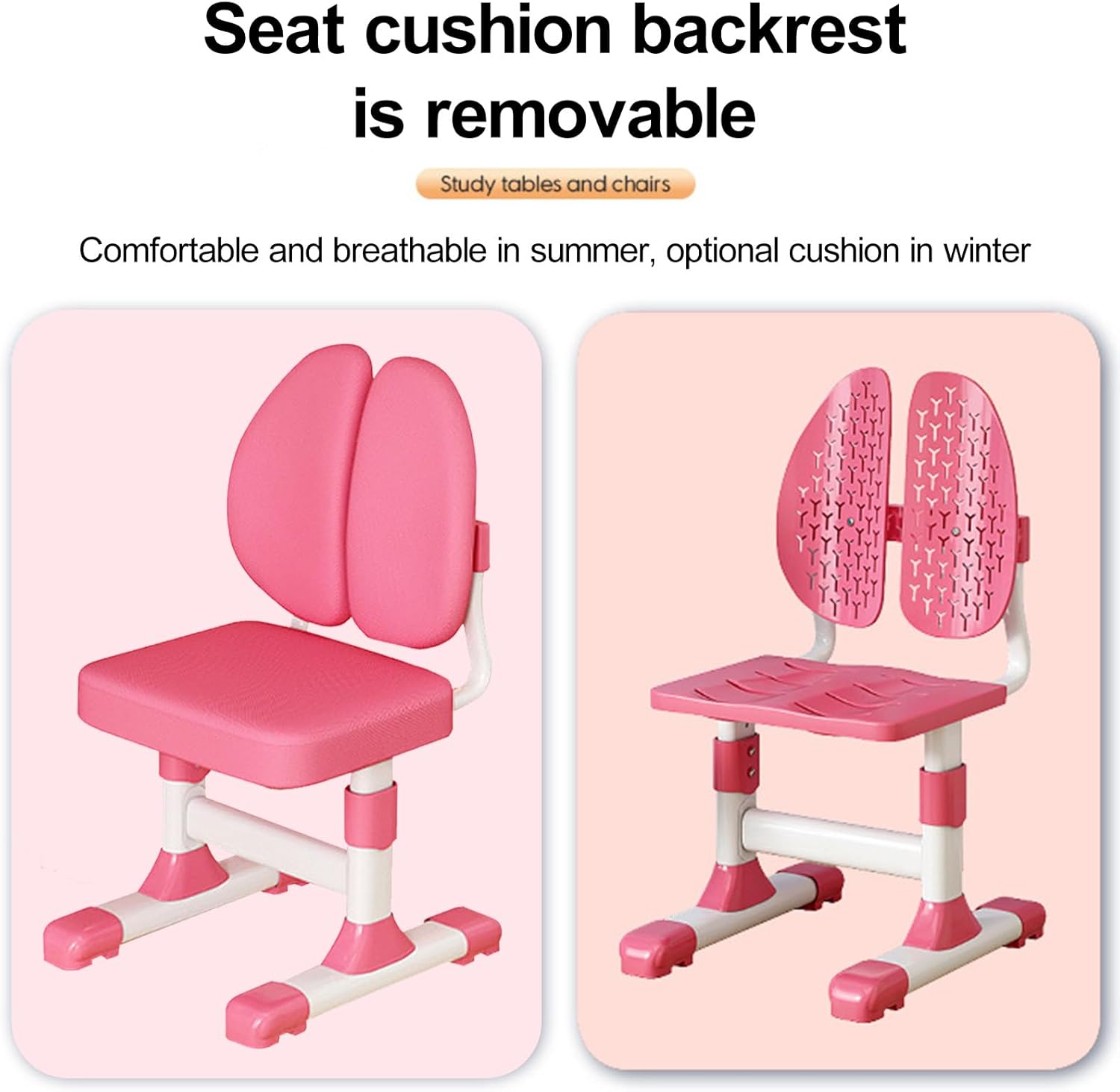 Kids Desk and Chair Set, Height Adjustable Table with Writing Board, Bookshelf, and Drawer, Pink