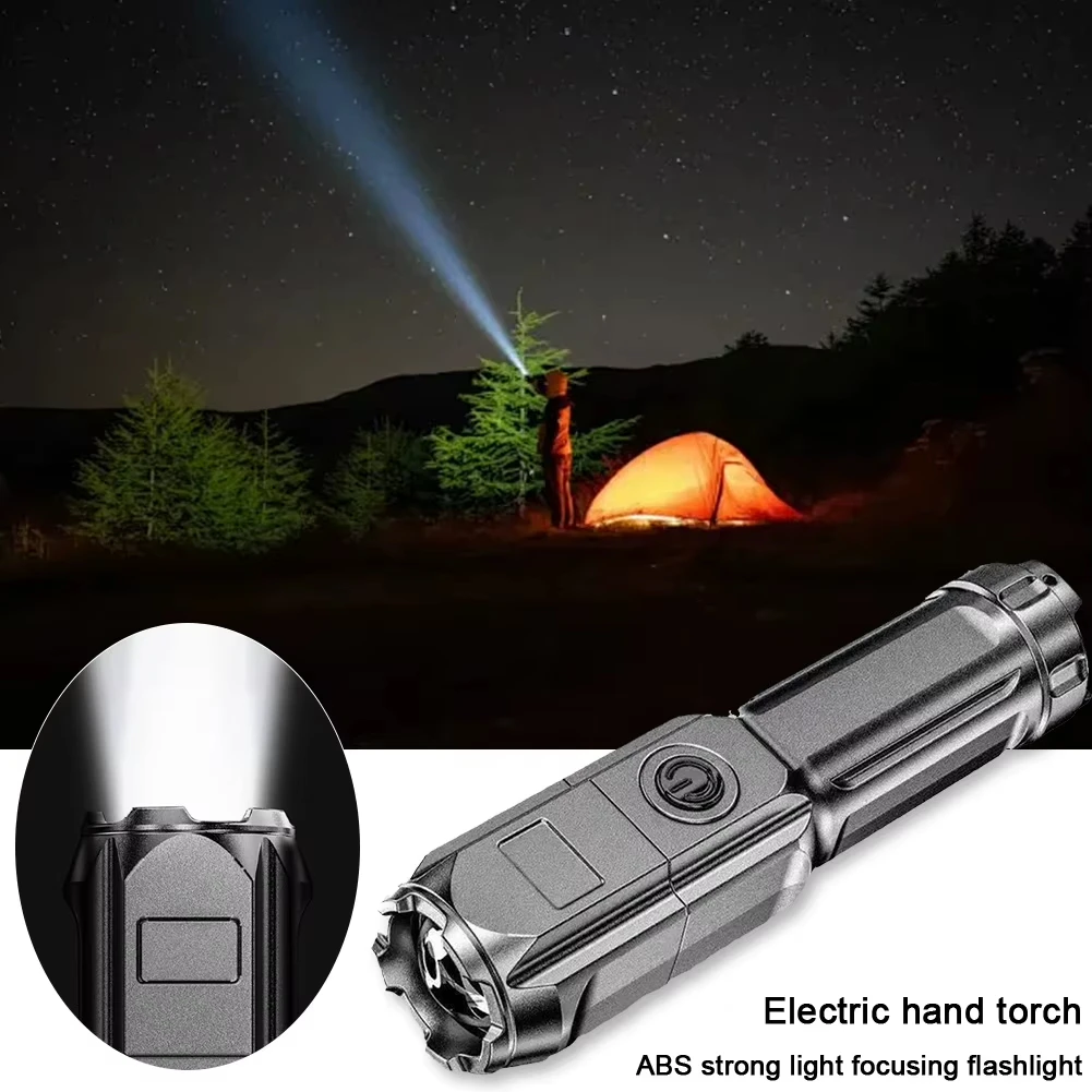 Potente torcia a LED Torcia tattica ricaricabile tramite USB con zoom telescopico 4 modalità Luce da campeggio esterna impermeabile a lungo raggio