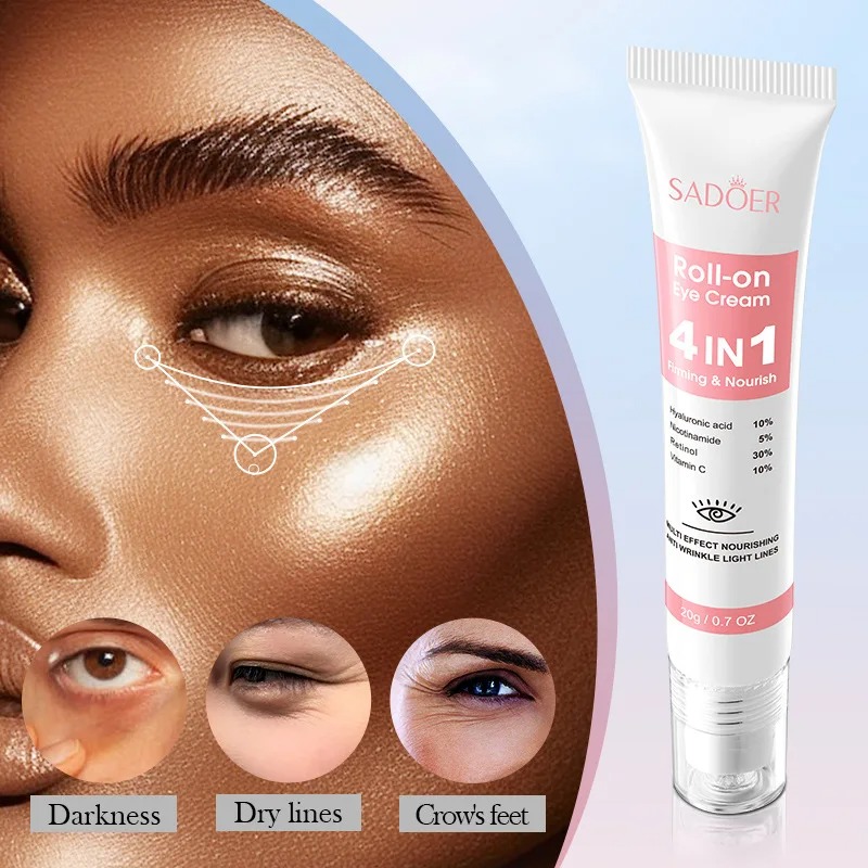 Sadoer 4 em 1 roll-on hidratante creme para os olhos anti círculos escuros sacos de olhos endurecimento hidratante soro de olho cuidados com a pele para beleza olhos