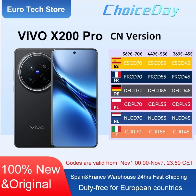 Original Vivo X200 Pro Handy 200.0MP Kamera 90W Ladung 6,78" AMOLED 120HZ 6000mAh Akku Android 15,0 Abmessung 9400