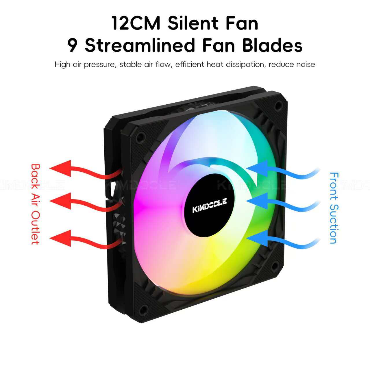 Kimdoole computador caso ventilador pc 120mm 12v rgb ventilador 4pin pwm cpu para computador desktop dissipação de calor colorido dentro e fora