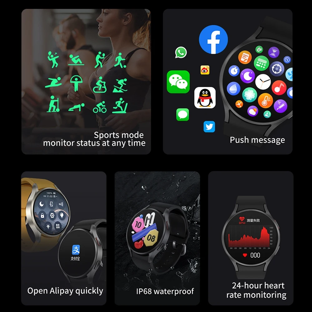 男性と女性のためのクラシックなSamsung Galaxyスマートウォッチ,HDスクリーン,音声アシスタント,Bluetooth,NFC,新しい,6
