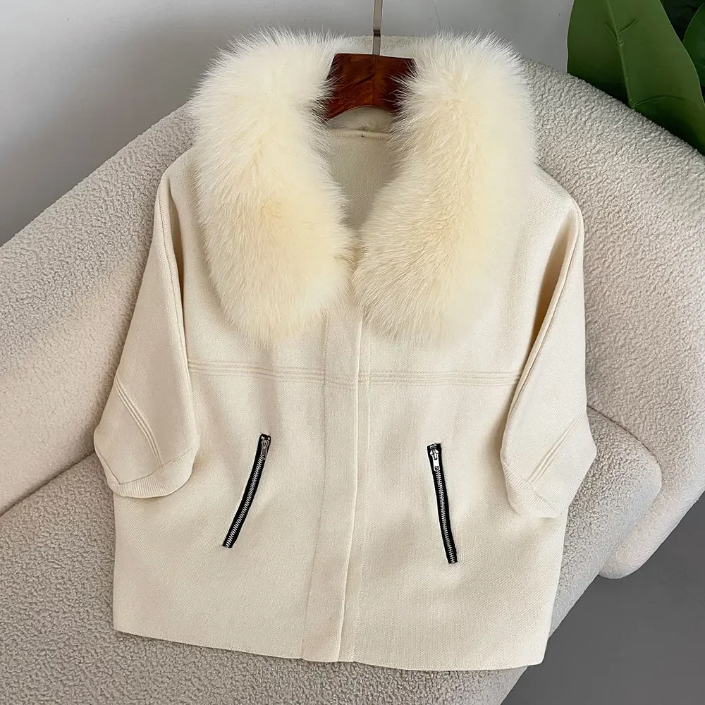2024 outono e inverno popular brasileiro camisola de malha com gola de pele de raposa natural jaqueta de pele curta feminina frete grátis