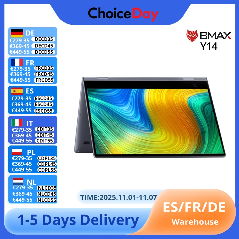 BMAX 2025 Nieuwste Y14-laptop 14 inch 1920 × 1080 IPS 360 ° 16 GB RAM 512 GB SSD Intel Alder Lake N100 Bluetooth 4.2 Windows 11