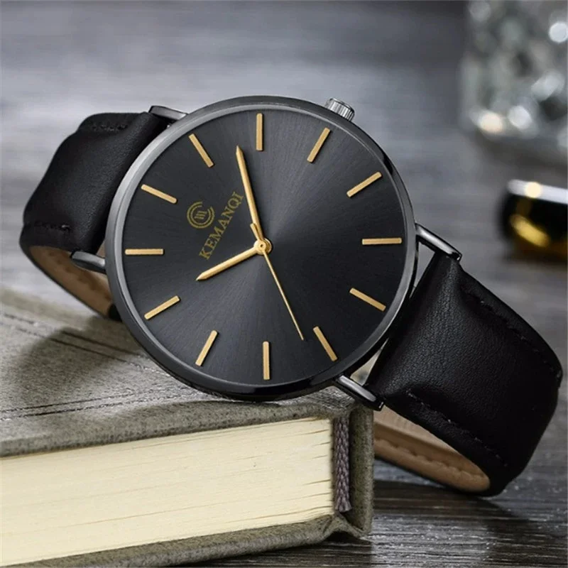 Ultra fino relógio de quartzo masculino kemanqi luxo relógio masculino negócios simples relógios de pulso de couro masculino erkek saat