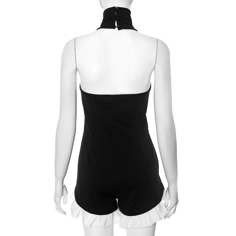 Tornova contraste babados macacão para mulher halter sem mangas magro macacão moda splice casual cintura alta feminino playsuits
