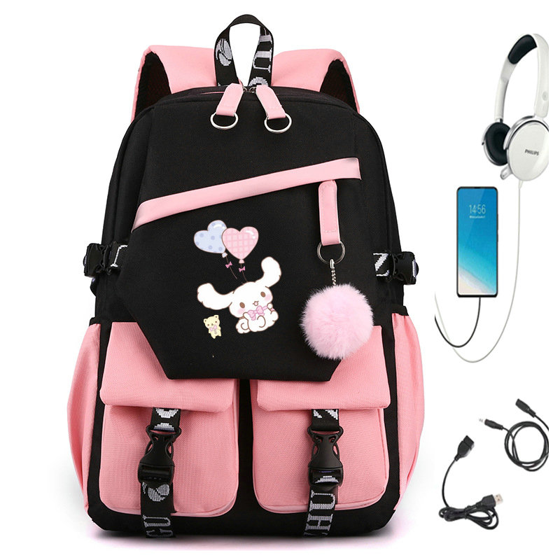 MINISO Lovely Kuromi Melody Backpack USB Girls Boys School Bag For Teens Canvas Laptop Back Pack Capacity Rucksack Anime
