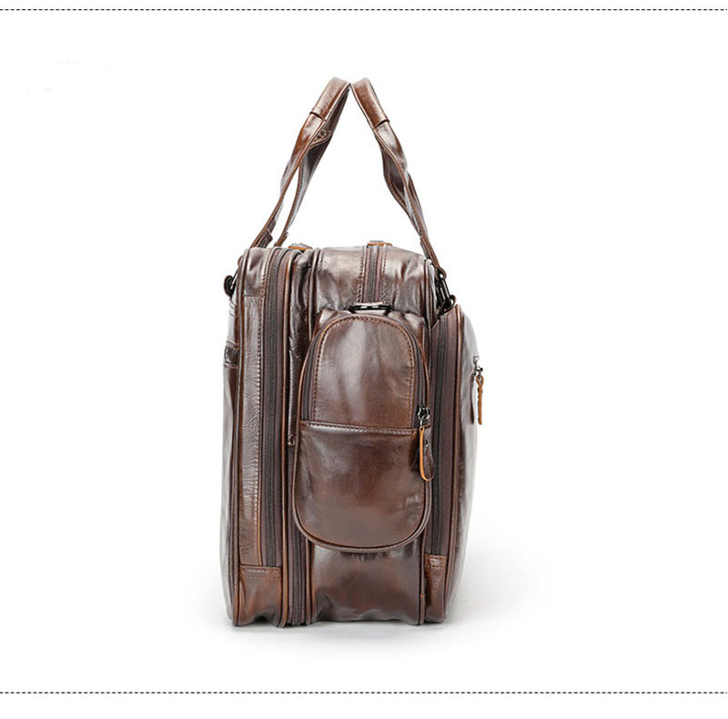 Multifunctionele Echt Lederen Heren Aktetas 15.6 "Laptop Man Zakelijke Handtas Tas Vintage Mannelijke Grote Schoudertas Reizen Duffel