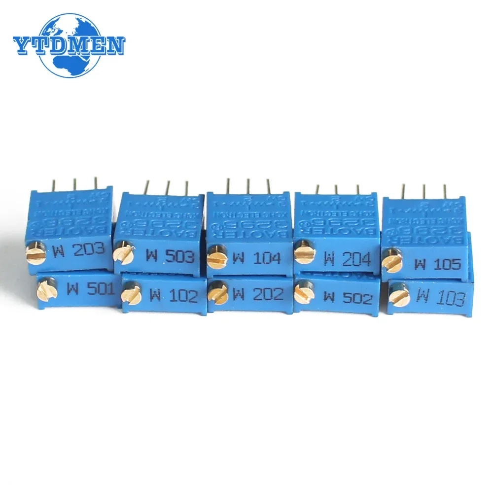 10PCS 3296W Trimming Potentiometer 100R 500R 1K 2K 5K 10K 20K  50K 100K 200K 500K 1M 3296 Potentiometers Variable Resistor