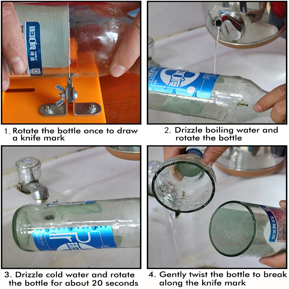 Cortador de botellas de vidrio DIY, tablero ABS grueso de alta resistencia, cabezal de corte afilado de carburo, herramienta de corte de botellas de vino DIY