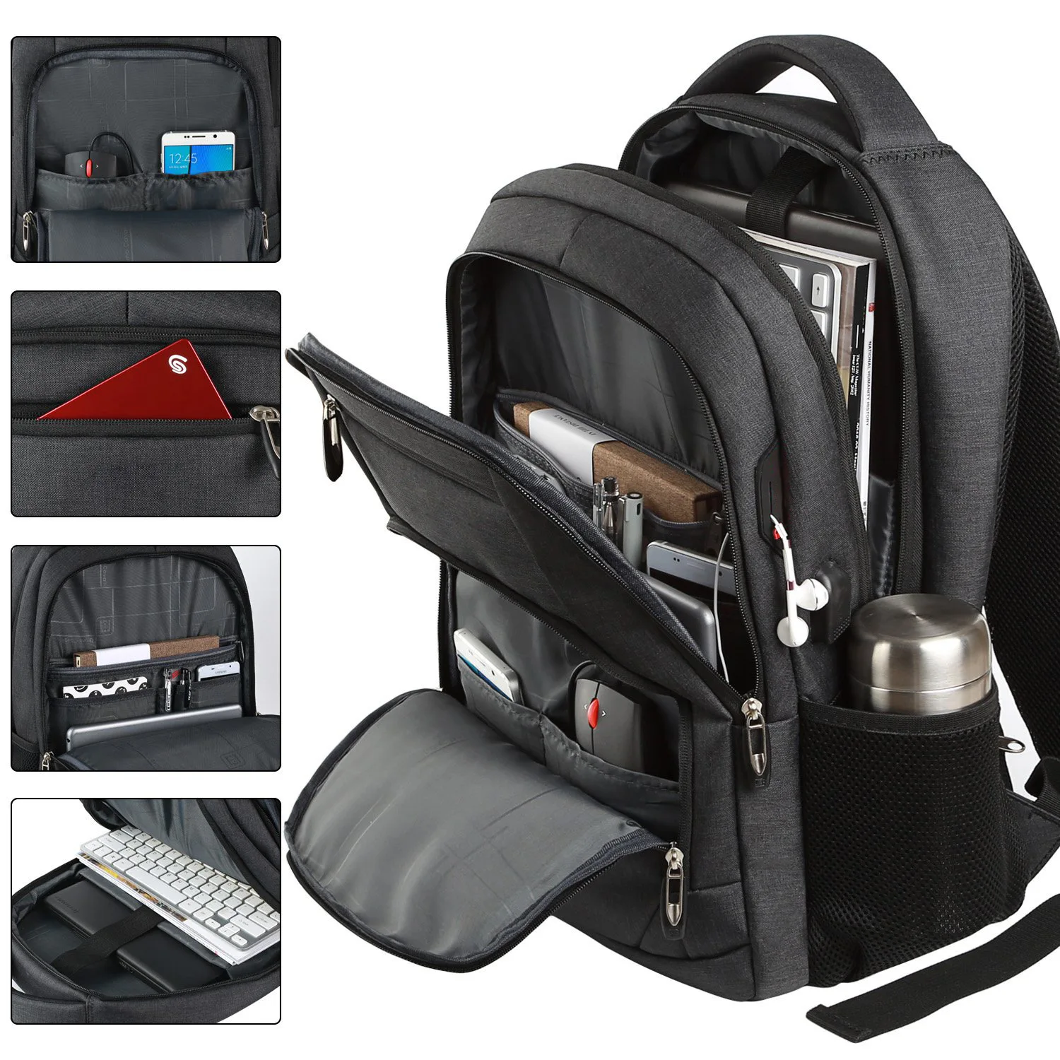 Mochila para hombre, bolsa de viaje para hombre, bolsa para lente de cámara al aire libre, bolsa ergonómica negra para ordenador portátil, bolso impermeable para montañismo de gran capacidad