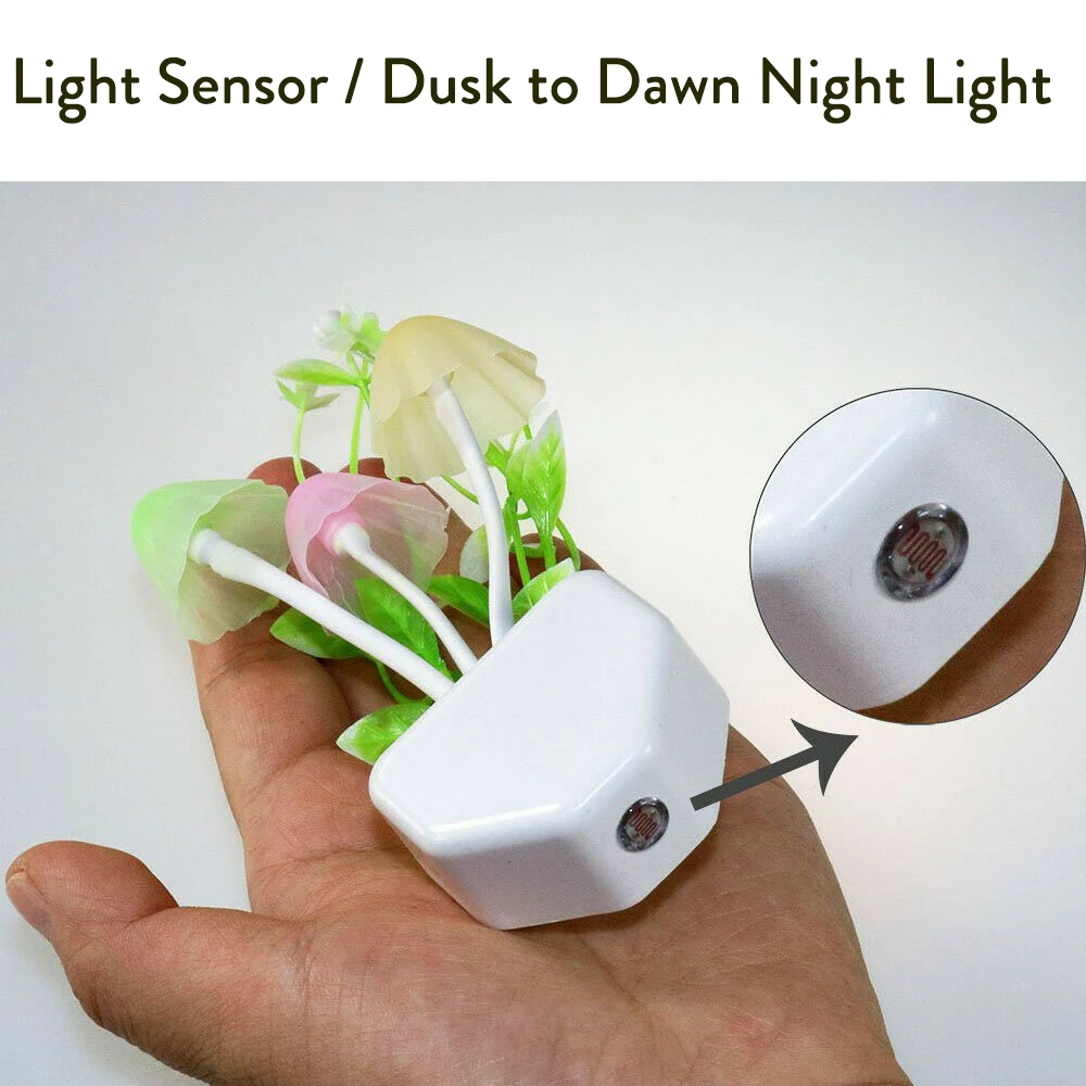 Lámpara LED nocturna con forma de seta creativa con enchufe de EE. UU./UE, lámpara de pared rosa/Tricolor con hierba/hoja, lámpara de dormitorio ahorradora de energía de 110V/220V