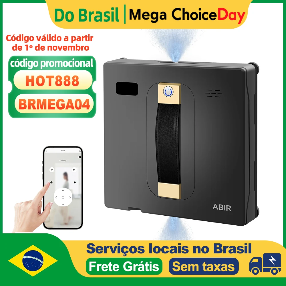 (Código promocional: HOT888)Robô Lavador de Janelas ABIR WD8, Pulverização de Água Dupla, Memória Inteligente, Sucção a Vácuo de Alta Potência, Sensor a Laser, Robô de Limpeza de Vidros Domésticos, Controle por APP