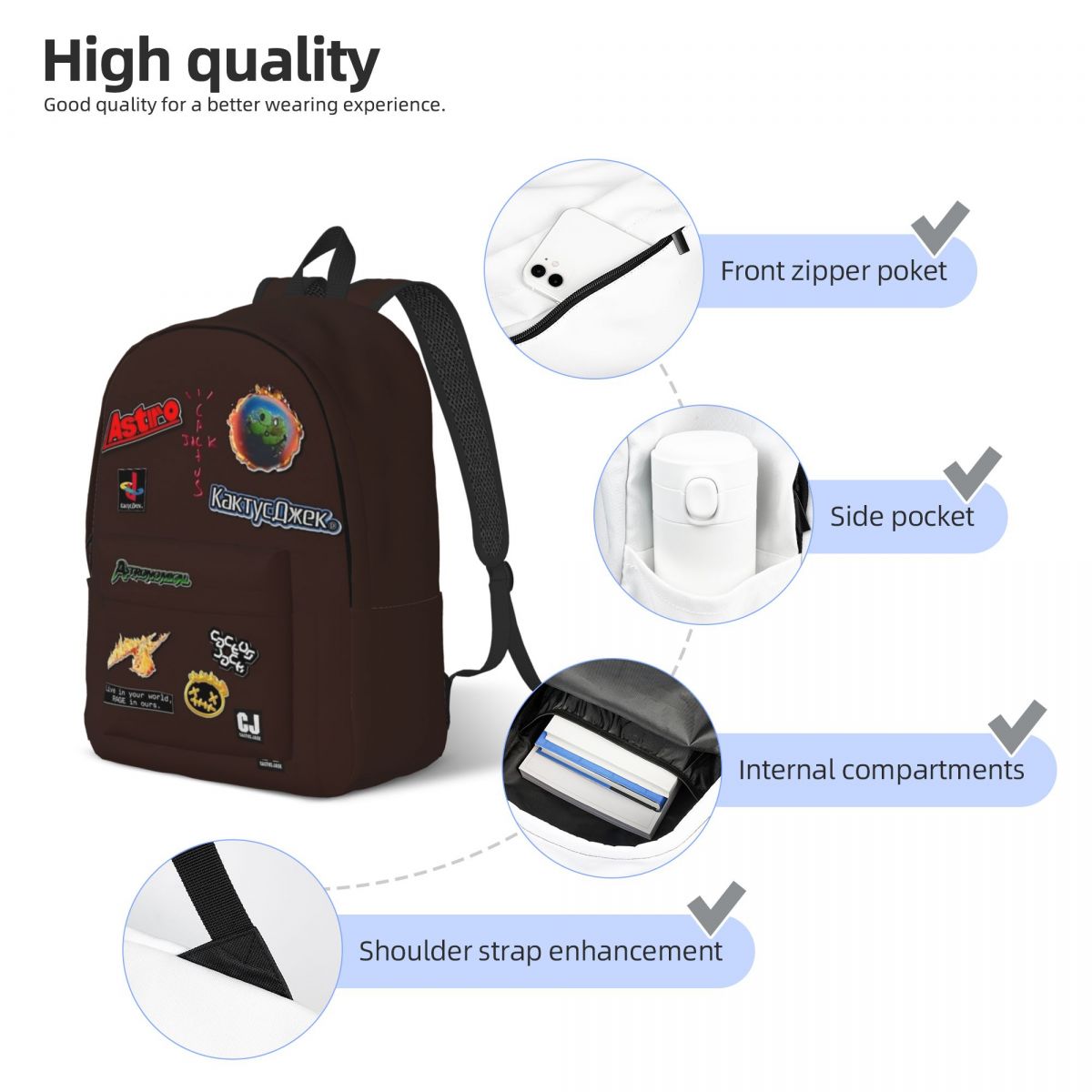 Bolsas de libros escolares para adolescentes, Cactus Jack de Travis Scott, Daypack, regalo universitario medio alto