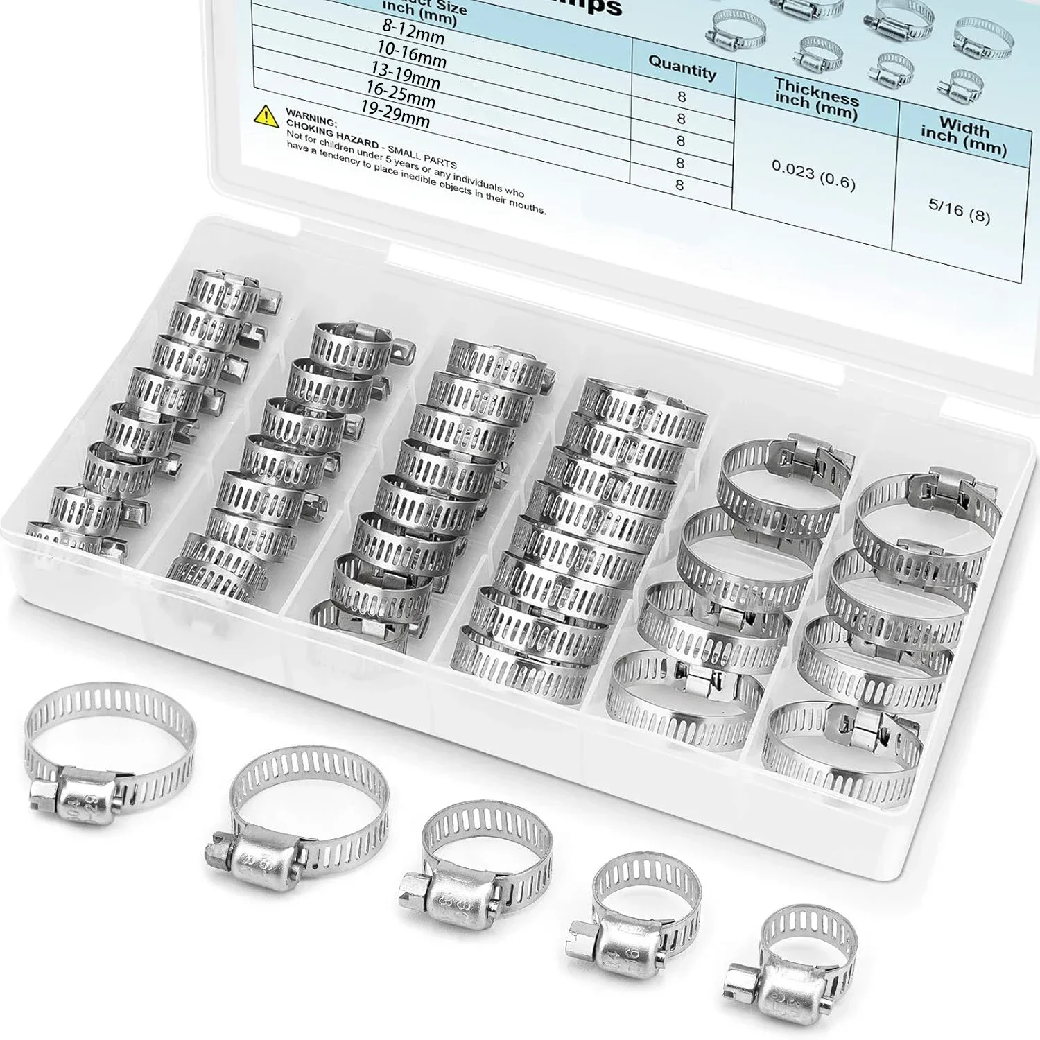 40 Uds. Caja empaquetada de 8-29mm de acero inoxidable estilo americano abrazadera para garganta caja abrazadera combinación anillo abrazadera junta