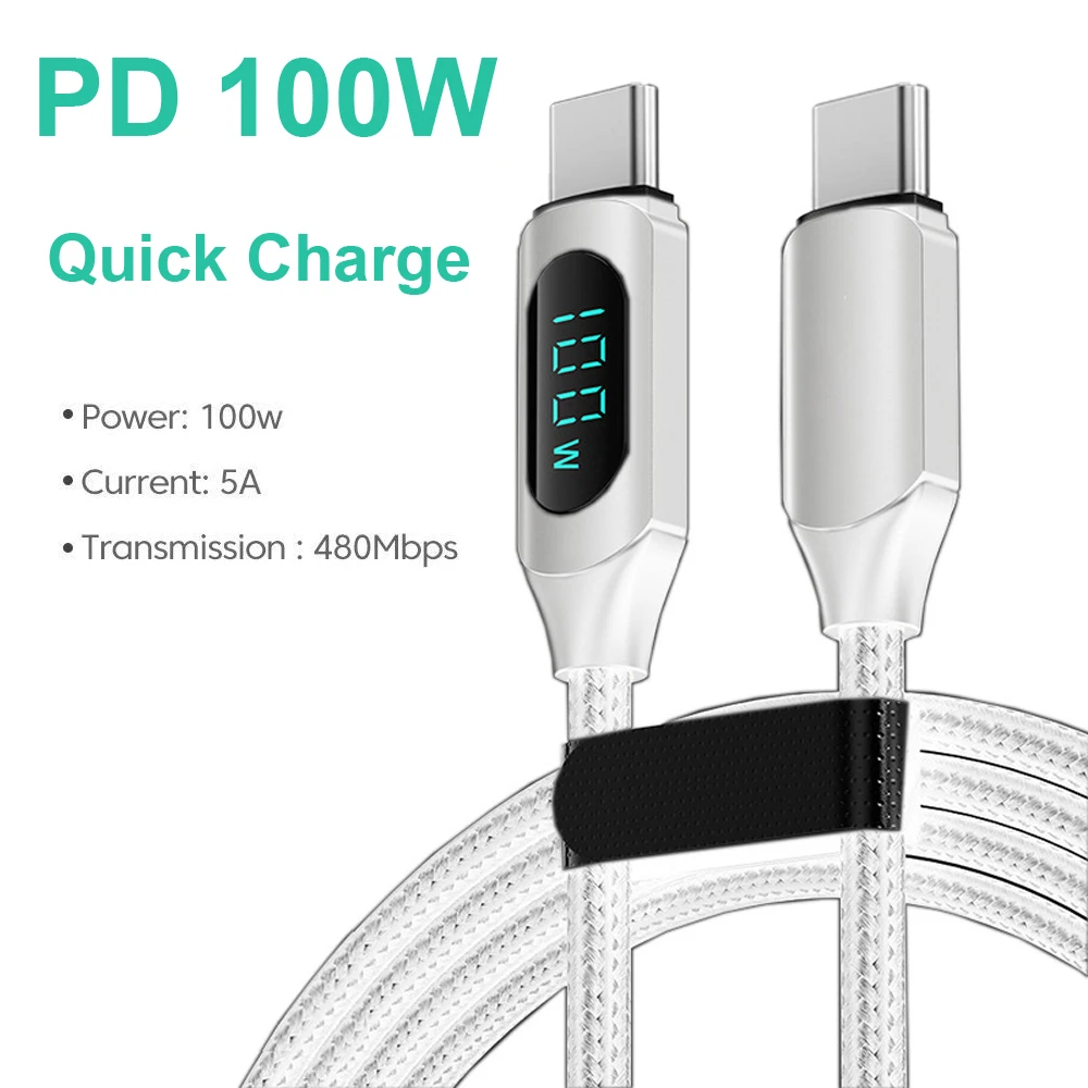 100W 1m/2m tipo C a tipo C PD cargador rápido USB C a USB C Cable de pantalla para Xiaomi POCO Huawei Cable de datos