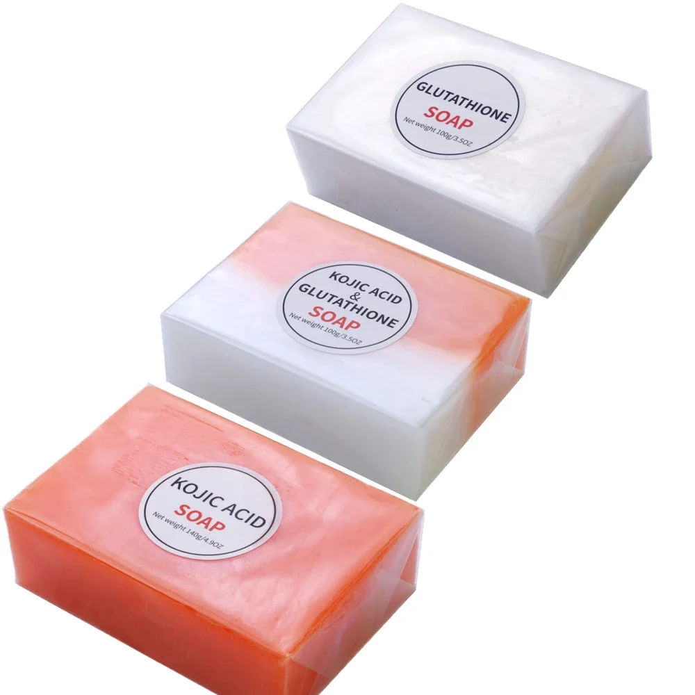 Paquete de 3 jabones de ácido kójico, 100g cada uno, glutatión hecho a mano, color negro oscuro, blanqueamiento, jabón iluminador para el cuidado de la piel