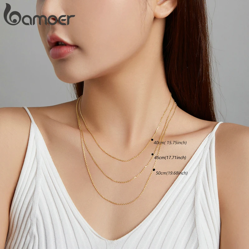 BAMOER Classic Basic Chain 100% 925 เงินสเตอร์ลิงกุ้งก้ามกรามClaspปรับสร้อยคอแฟชั่นเครื่องประดับสําหรับผู้หญิง