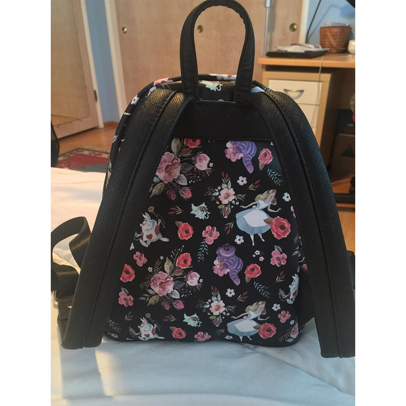 Loungefly Disney Alice nel Paese delle Meraviglie Borsa a tracolla con doppia tracolla con stampa allover Mini zaino