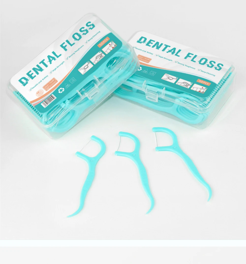 Kingubznis-Dental Floss, Plastic Toothpicks with Threads, Soft Dental Flosser, Elastic Silk with Sticks, Ultrathin, 50Pcs