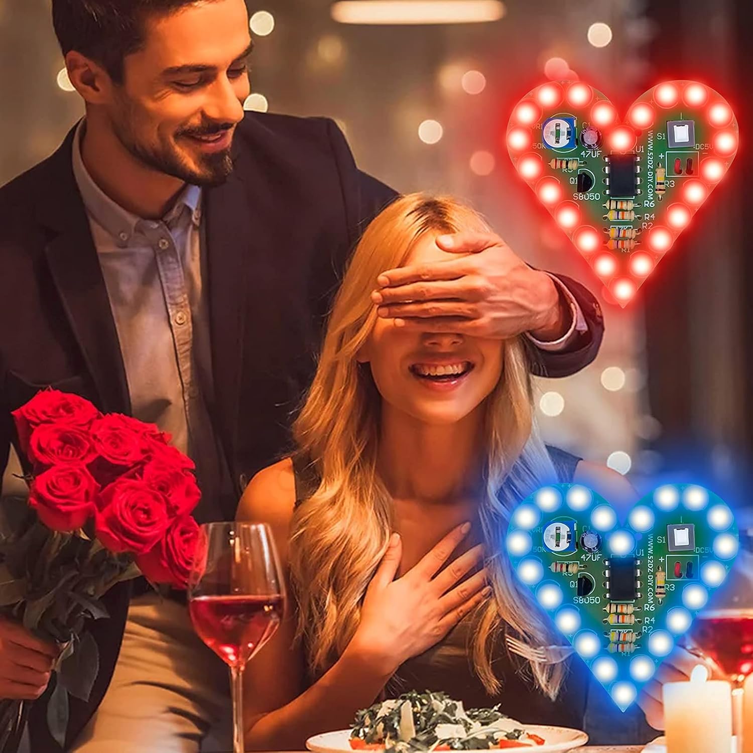 Soldering Project DIY Electronics Kits - Heart Shape LED Lights Soldering Practice Kit Educational Science Kit with Battery Case