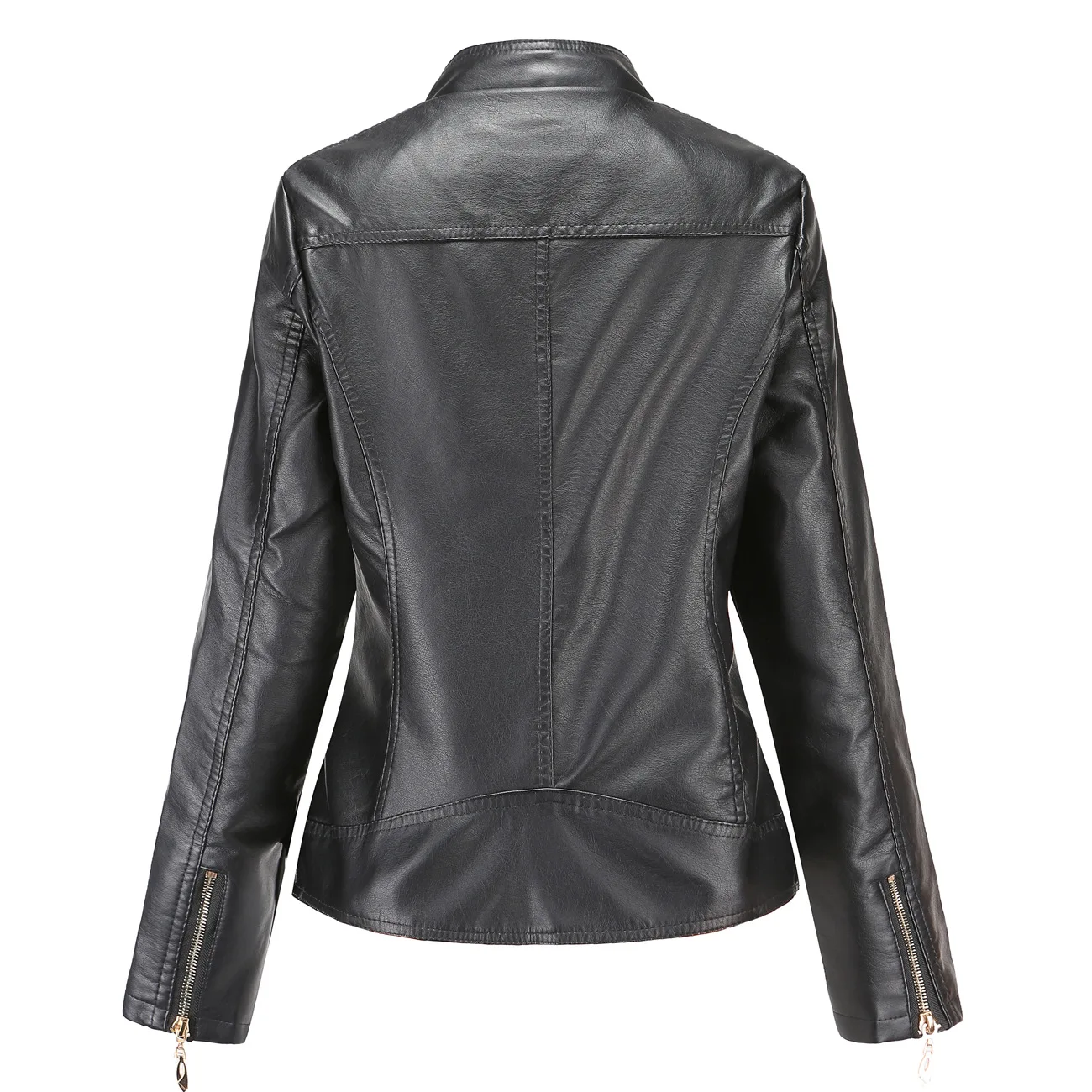 Women Faux Leather Coat Pu Coats Thin Jacket Full Sleeve Stand Collar Slim Fit Solid Sexy Regular Zipper Casual Splice Jackets