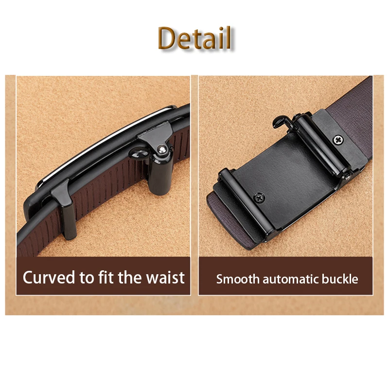 OYIFAN-Cinturón de cuero genuino para hombre, cinturón de trinquete con hebilla automática, ajuste aleatorio