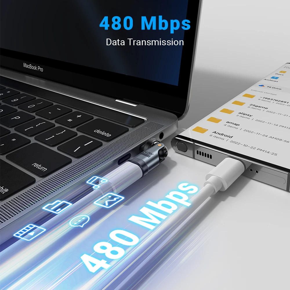 Adattatore AUFU PD240W da USB C a tipo C OTG Convertitore cavo di ricarica rapida 540 con rotazione 5A per iPhone 16 MacBook Samsung Xiaomi Laptop