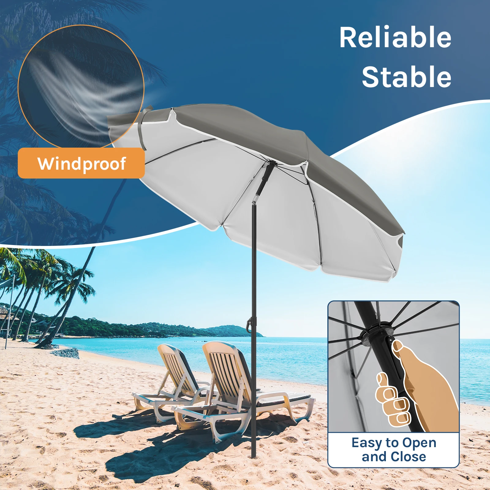 WOLTU Ombrellone da spiaggia Ombrellone da esterno impermeabile resistente ai raggi UV Protezione solare regolabile in altezza Ombrellone rotondo per giardino patio