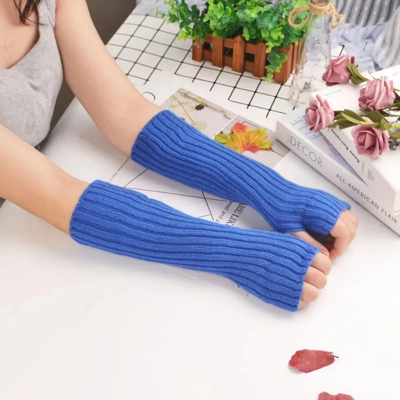 30 ซม.Fingerless ถุงมือผู้หญิงฤดูหนาวแขนแขนอุ่นถักแขนอุ่น Fine Mitten Casual Soft Goth เสื้อผ้า Punk Gothic ถุงมือ