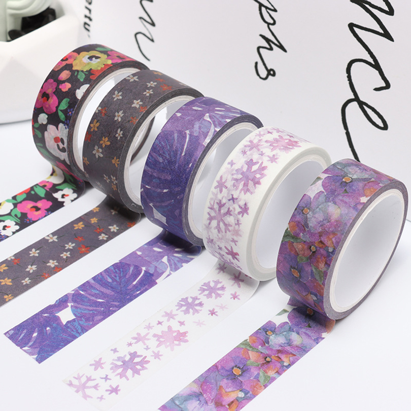 5Pcs 꽃 Washi 테이프 Scrapbooking Washi 테이프 세트 5m 일기 편지지 장식 접착 테이프 저널 용품 마스킹 테이프