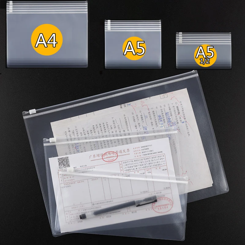 10pcs A4 A5 Clear Document Bag File Pocket Folder Zipper Transparent Durable Stationery Organizer Pouch School Office Supplies
