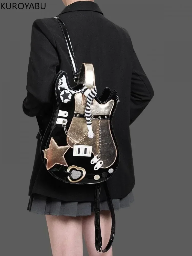 Zaino per chitarra in PU Borse Harajuku Colore creativo a contrasto Zaini a tracolla a spalla carini Borsa chic giapponese Y2k Mochilas Mujer