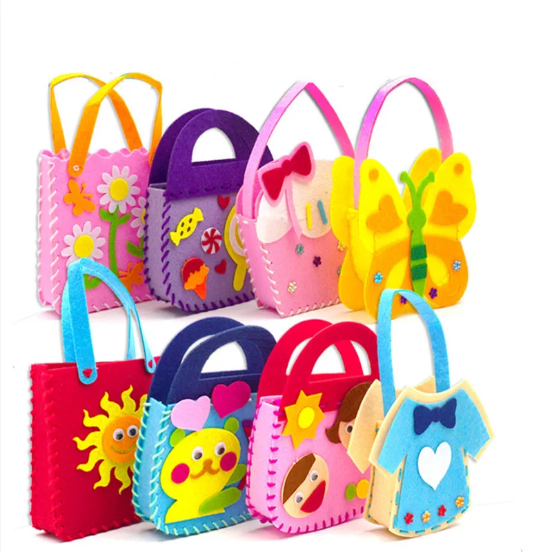 Tecido diy bolsa crianças artesanato brinquedo mini saco de pano não tecido colorido saco feito à mão dos desenhos animados animais crianças bolsas