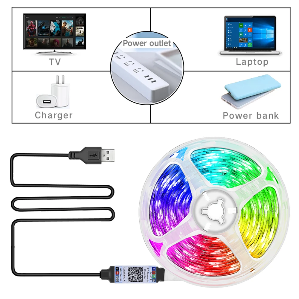 1M/3M/5M/10M USB 5V Led Strip Lights RGB APP and 24Keys Remote Control Flexible Tape Diode Lights for Room Home Decoration