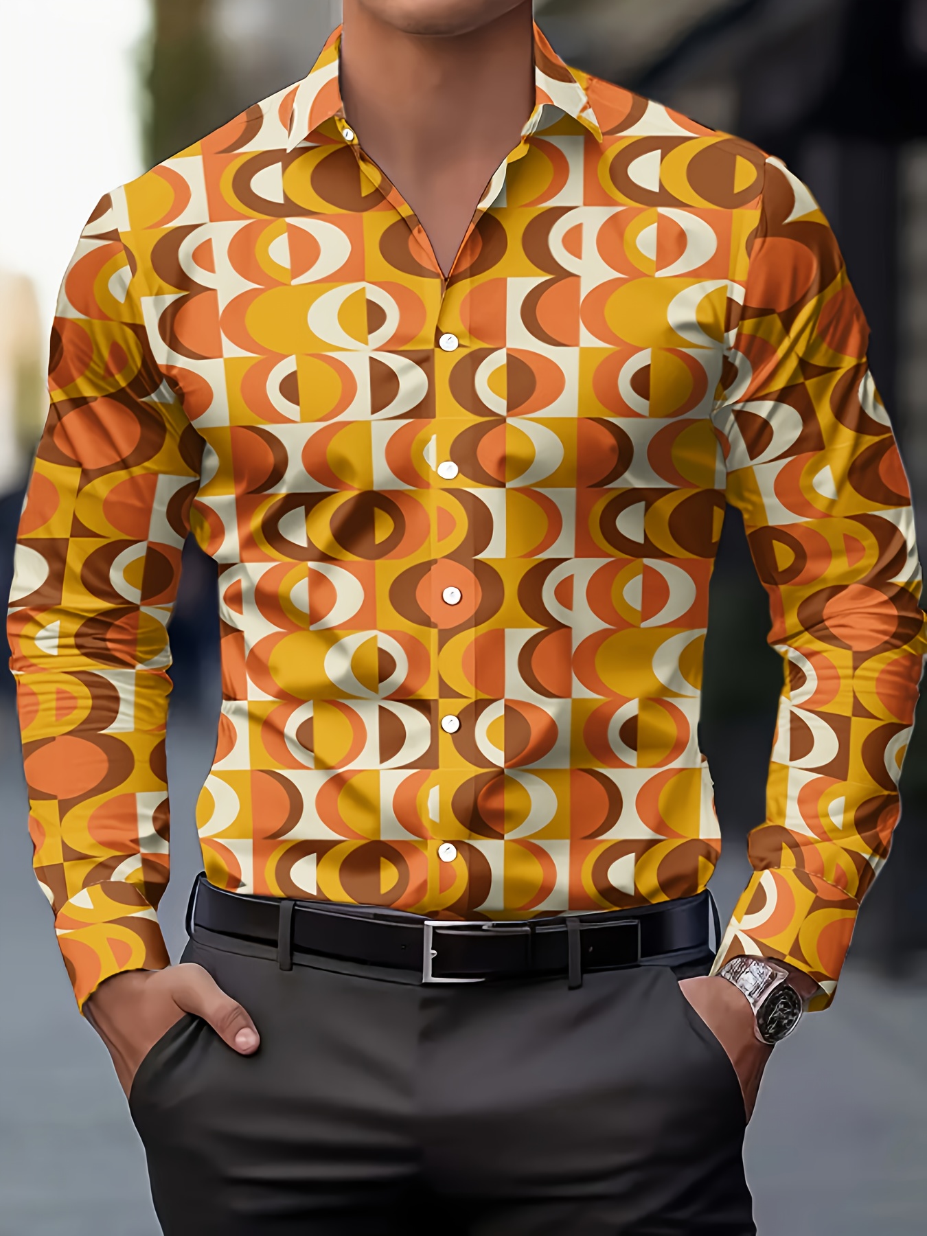 Мужская рубашка для дискотеки 70-х годов на тему 70-х годов — винтажная официальная и повседневная блузка на пуговицах в стиле ретро с градиентом, которую можно стирать в машине