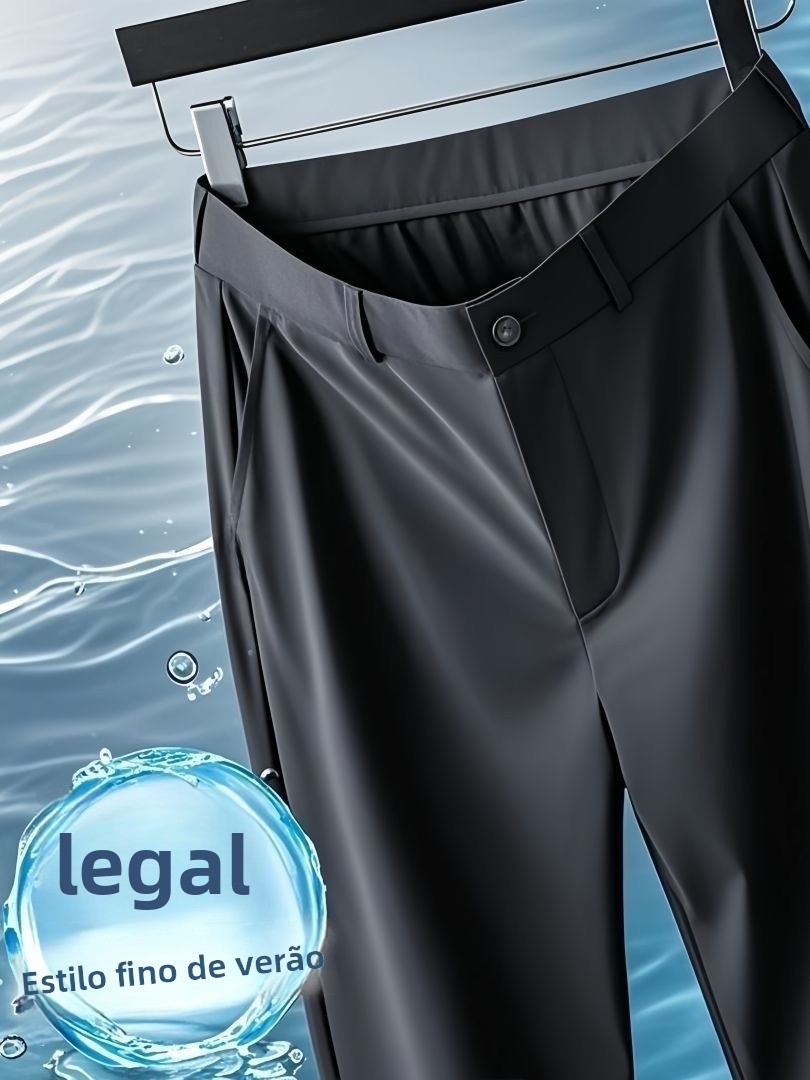Calças de Verão em Seda Gelada para Homens, Alta Elasticidade, Casual, Secagem Rápida, Largas, para Idosos, Calças Longas de ...