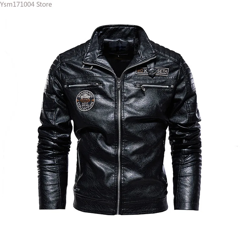 Winter Männer PU Jacke Solid Color Revers Plüsch und Dicke Männer Sportjacke Plus Größe 7XL Motorrad Lederjacke Männer Kleidung