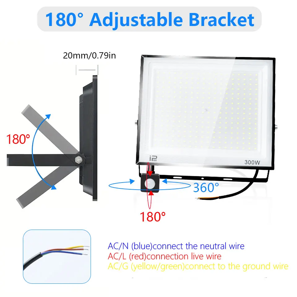 Proiettore a LED Sensore di movimento AC220V 110V 30W 50W 70W 100W 150W 200W Proiettore esterno impermeabile Faretto esterno Lampada da esterno
