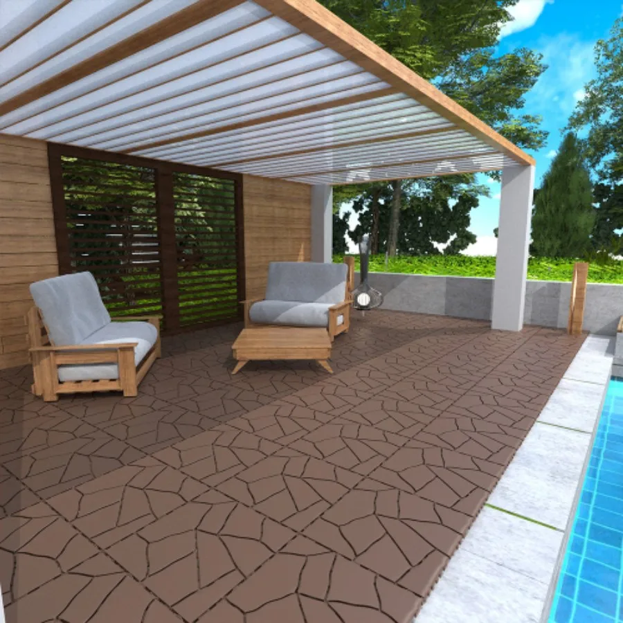 Stone Style 12" Patio Deck Tiles, DIY Module Interlocking Decking Tiles Floor Tile,Easy and Quick Installation Court Tiles for P