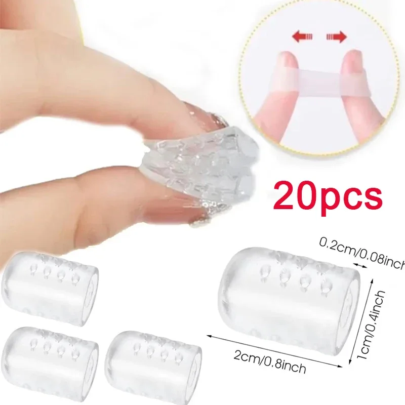 20 piezas, cómodas con protectores de dedos de silicona transparentes y transpirables de alta elasticidad, evitan ampollas, callos y maíz
