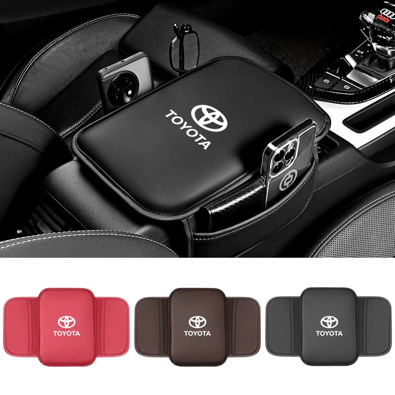 Almohadilla de cuero para reposabrazos de coche, cubierta protectora para reposabrazos de consola central de coche con bolsillo de almacenamiento para Toyota camry corolla rav4 yaris