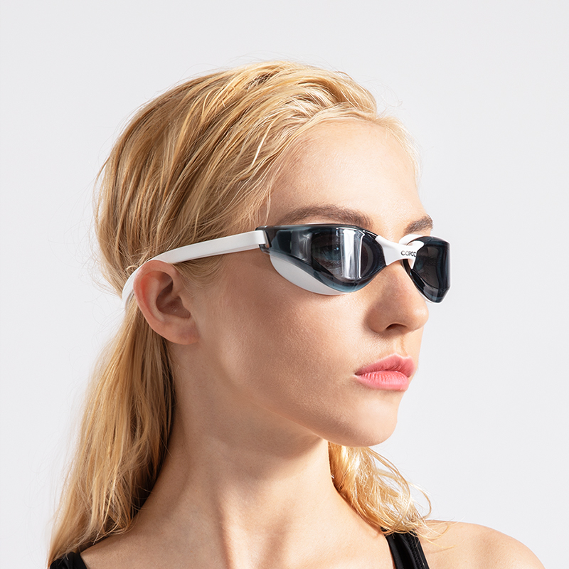 COPOZZ-전문 방수 도금 클리어 더블 안티-안개 수영 안경, 자외선 차단 남성 여성 안경 수영 고글 케이스 포함